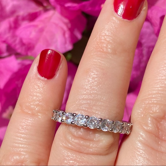 14k gold over 925 diamond eternity wedding band - Picture 15 of 16